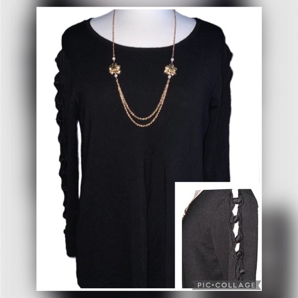Joseph A. Black Knotted Open Sleeve Detail Pullover Round Neck Soft Sweater Lg - Picture 1 of 10